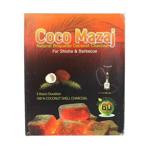 Coco Masaj Natural Briquette Coconut Charcoal 60 Pieces Pack For Shisha And Barbeque