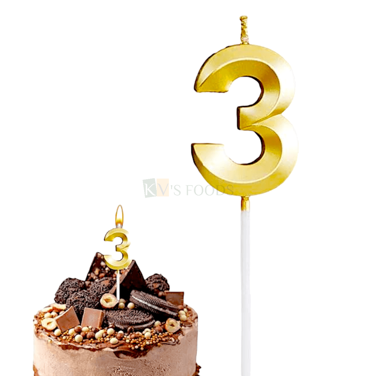 Metallic Golden Colour Shiny3 Number Candle Cake Topper, 3 Birthday Candle