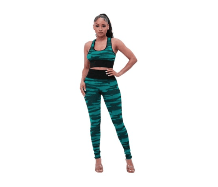 Galaxy Printed Bra And Legging for Women - Peacock Green