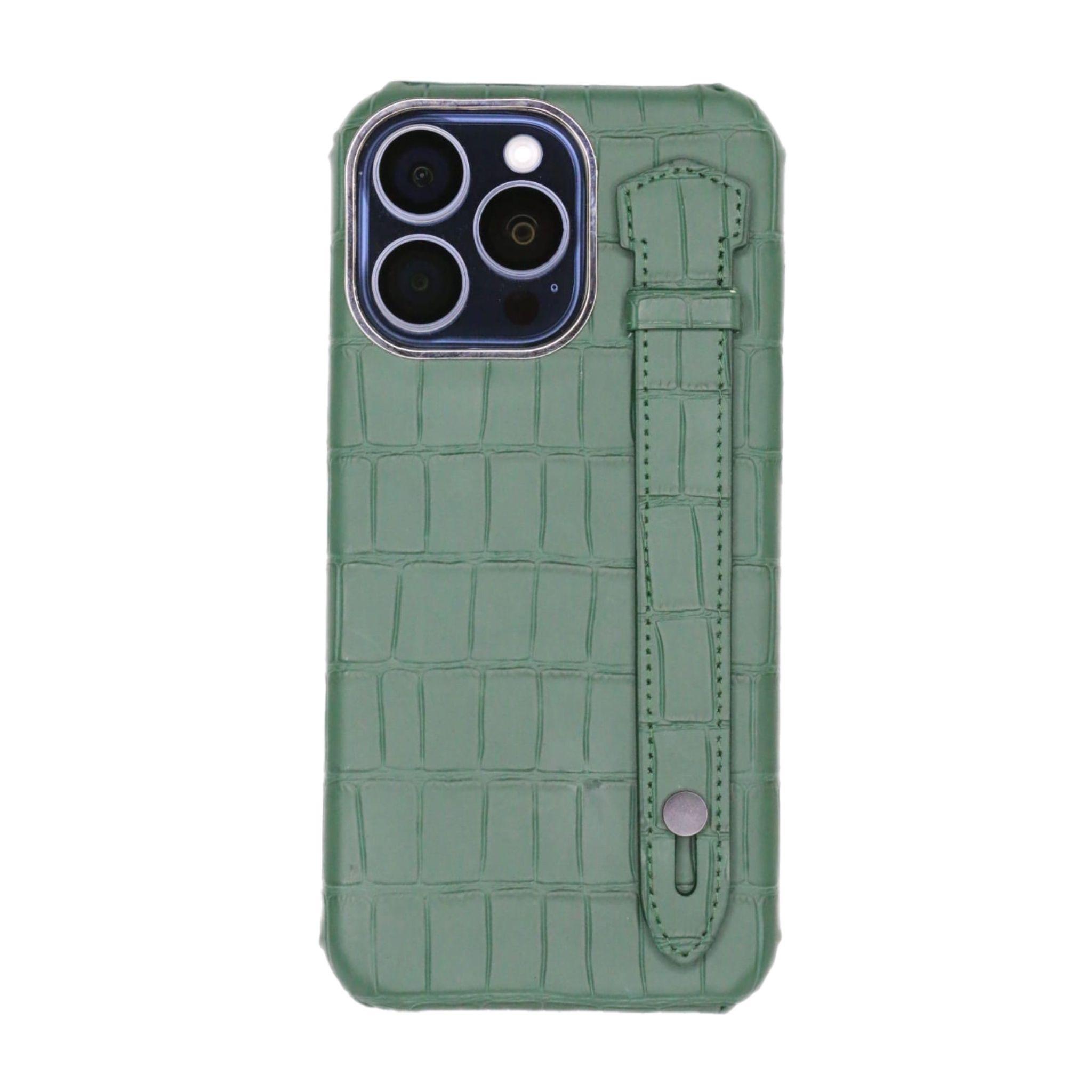 Gs Green Cover Genuine Cow Leather With Side Strap- Iphone 15