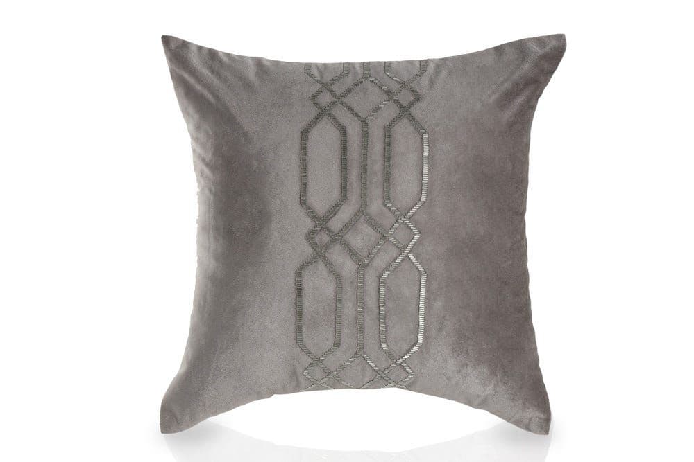 Polyester Velvet Beaded Cushion Cover, 40 X 40 Cms, Grey/Silver