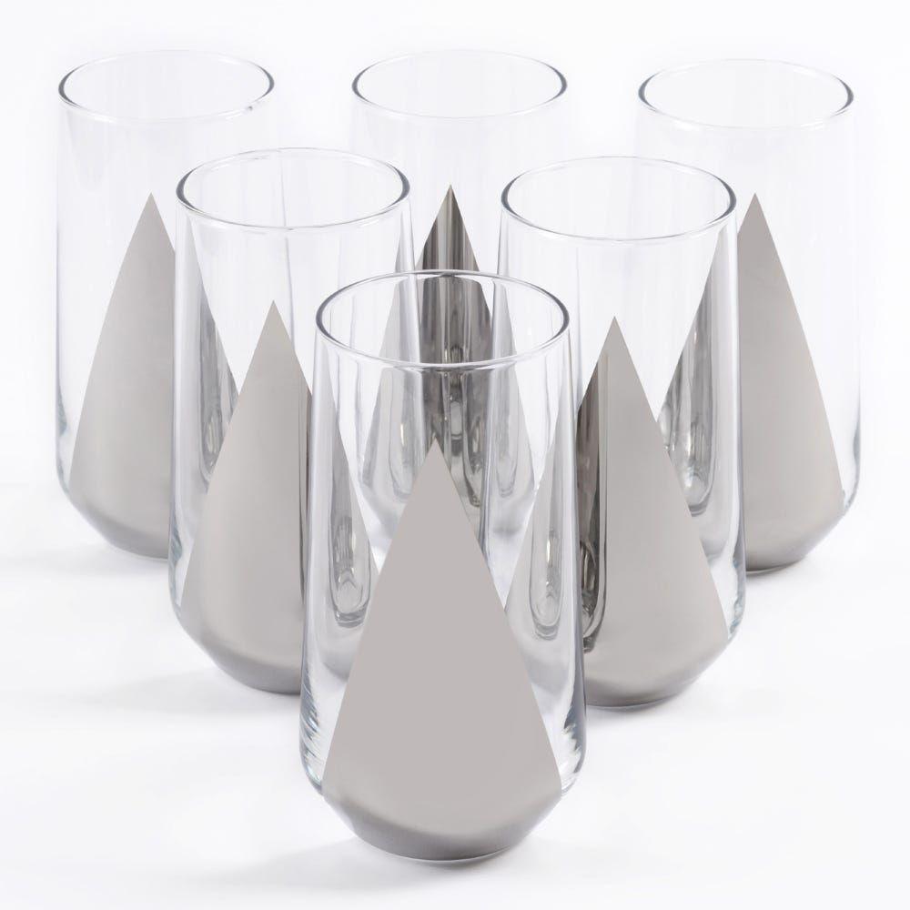 Allegra 6-Piece Soft Drink Glass Set, Clear & Silver - 470 Ml