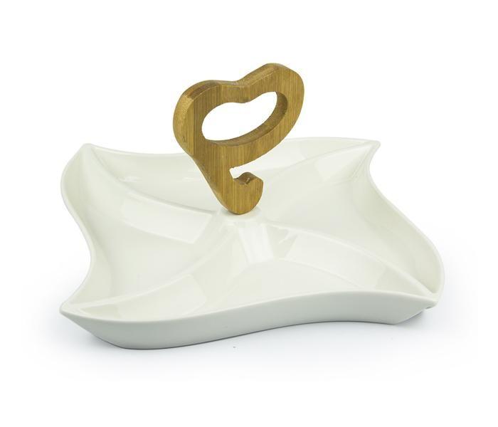 Ws -212 Ceramic Cake Plate With Wooden Carry Handle