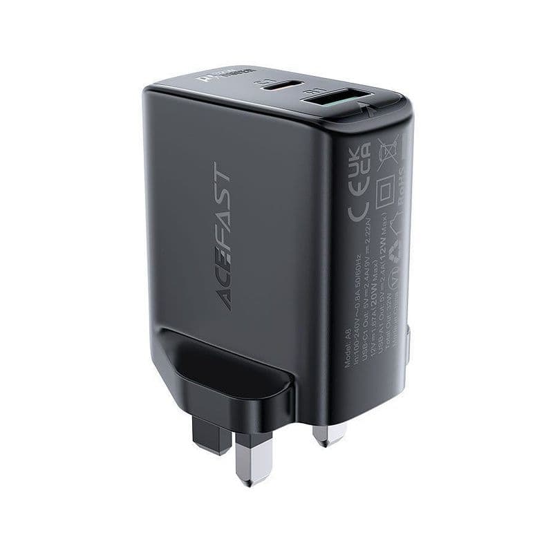 Acefast A8 Pd 32W(Usb-C+Usb-A) Dual Port Charger (Uk) Black
