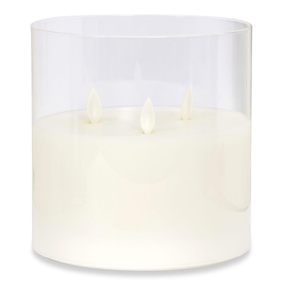 3-Wick Led Pillar Glass Candle, White - 15X15 Cm