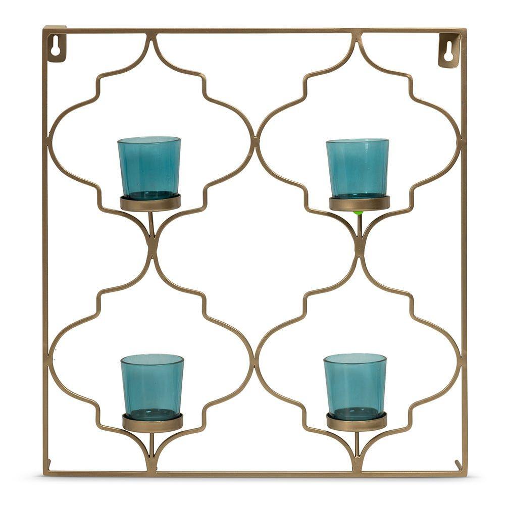 Saar Wall-Mounting 4-Candle Holder, Blue - 38X41 Cm