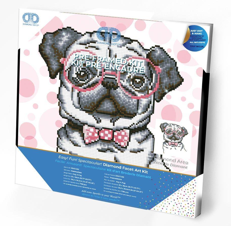 Dotting Diamond Set Hug A Pug With Frame 35.00 X 35.00 Cm