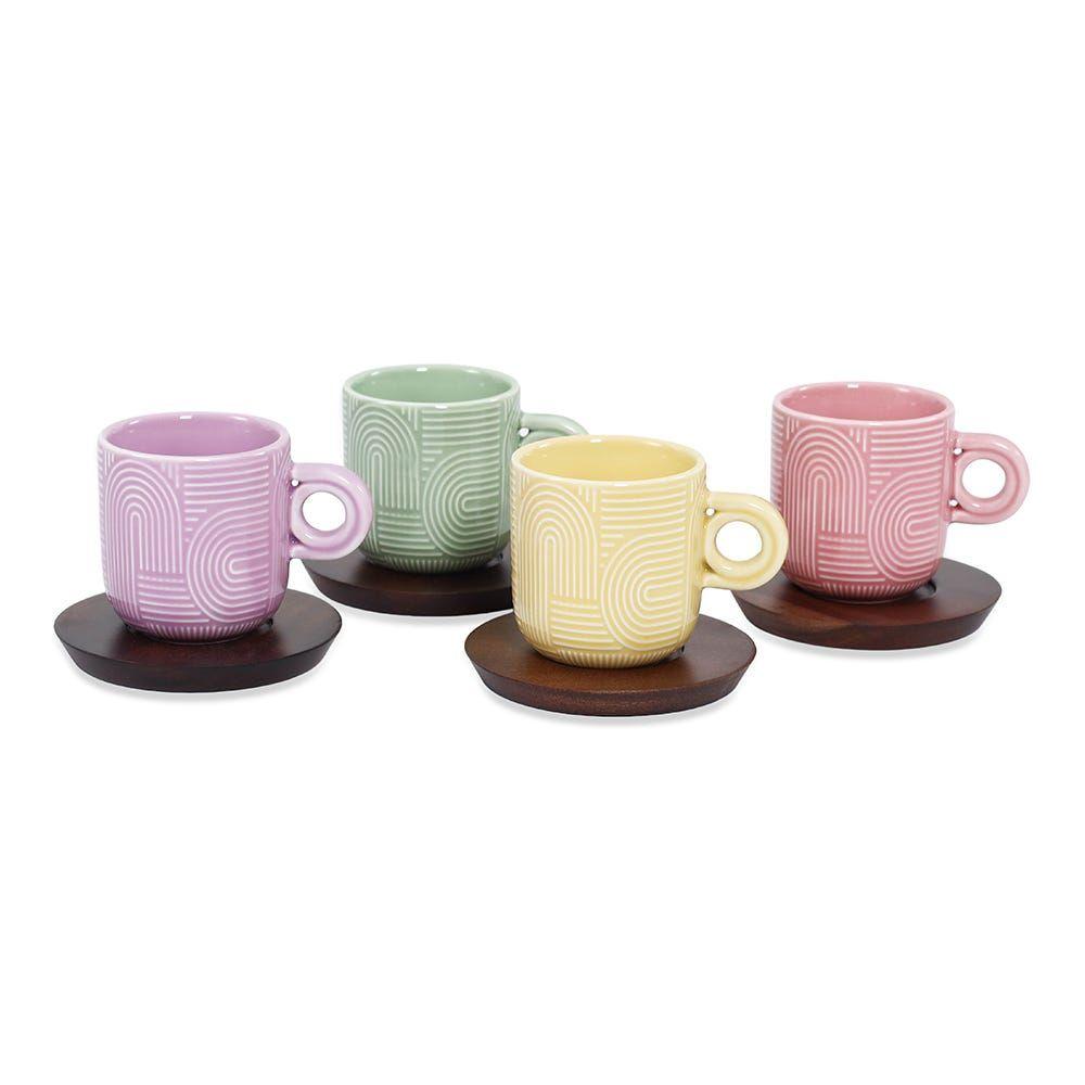 Take A Loop Cup & Saucer, Multicolour - Set Of 4, 110 Ml