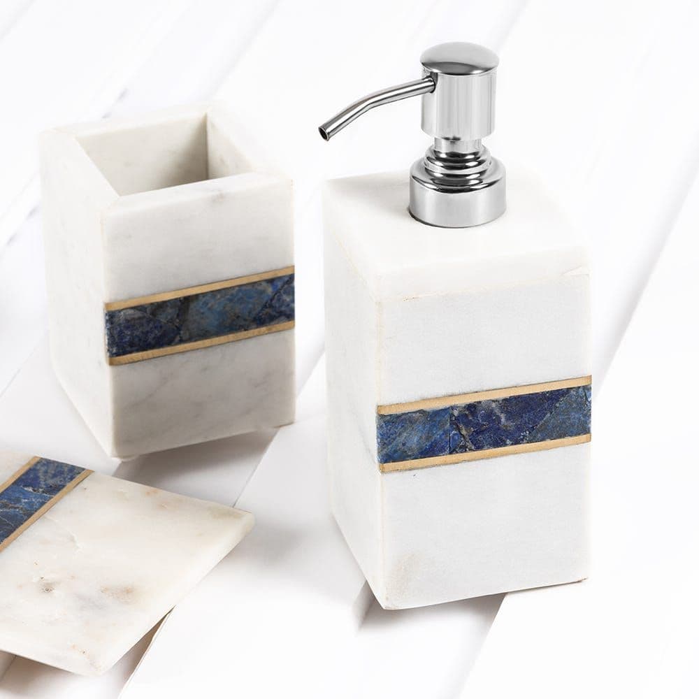 Marbled Dispenser, White & Blue - 7.6X12.7 Cm