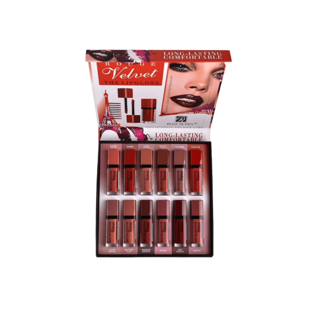 Roseberry Rouge Velvet Lipgloss Set Of 12