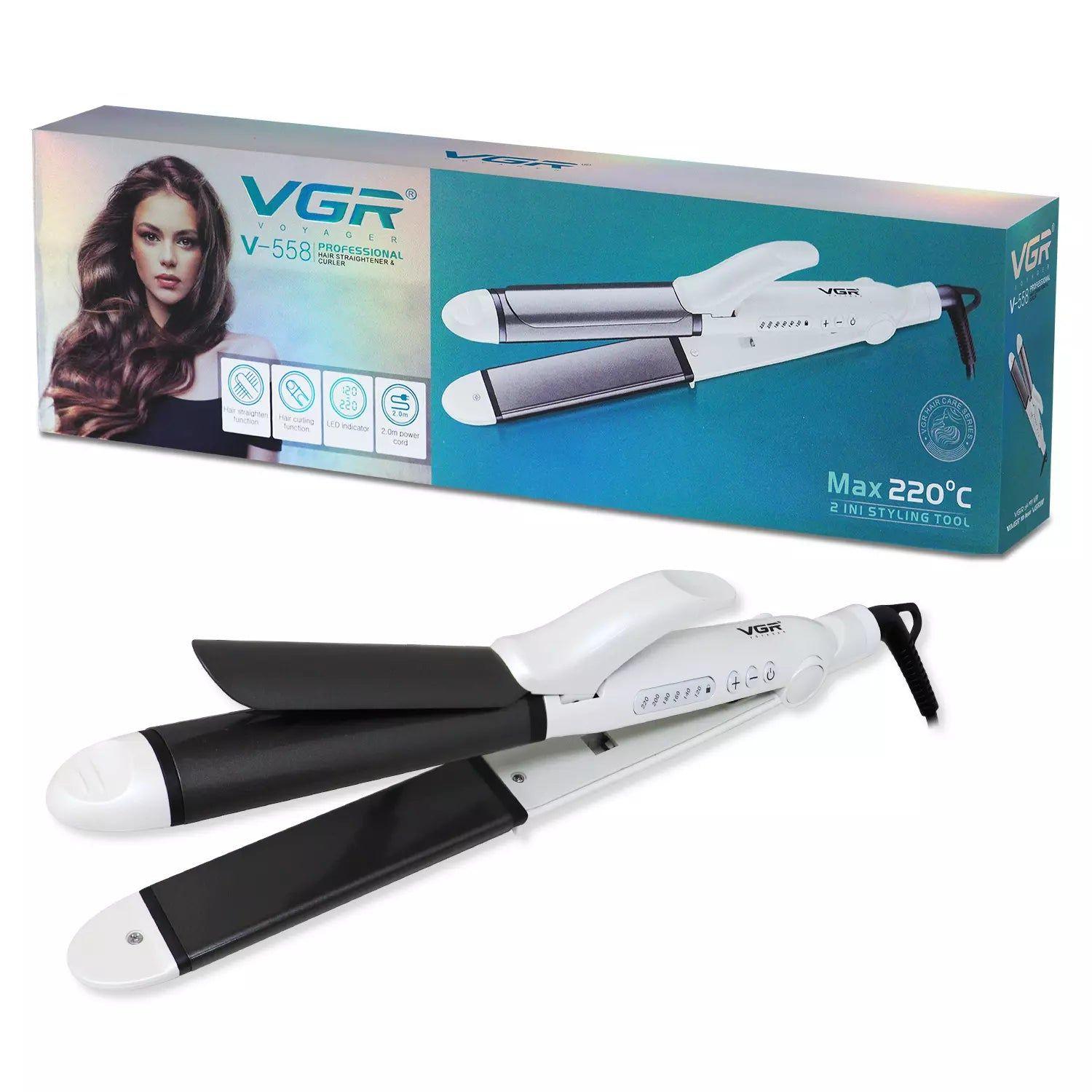 Vgr V-558 Professional Hair Straightener & Curler Max 220*C 2 In 1 Styling Tool Led Indicator