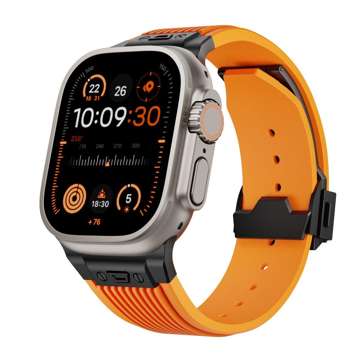 Gs Big Bang Series Silicone Strap With Black Connector For Apple Watch 42/44/45/49-Orange