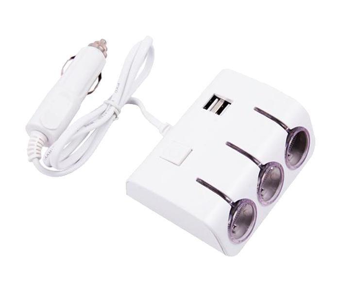 Zen Usb Car Charger With Triple Lighter Socket - White