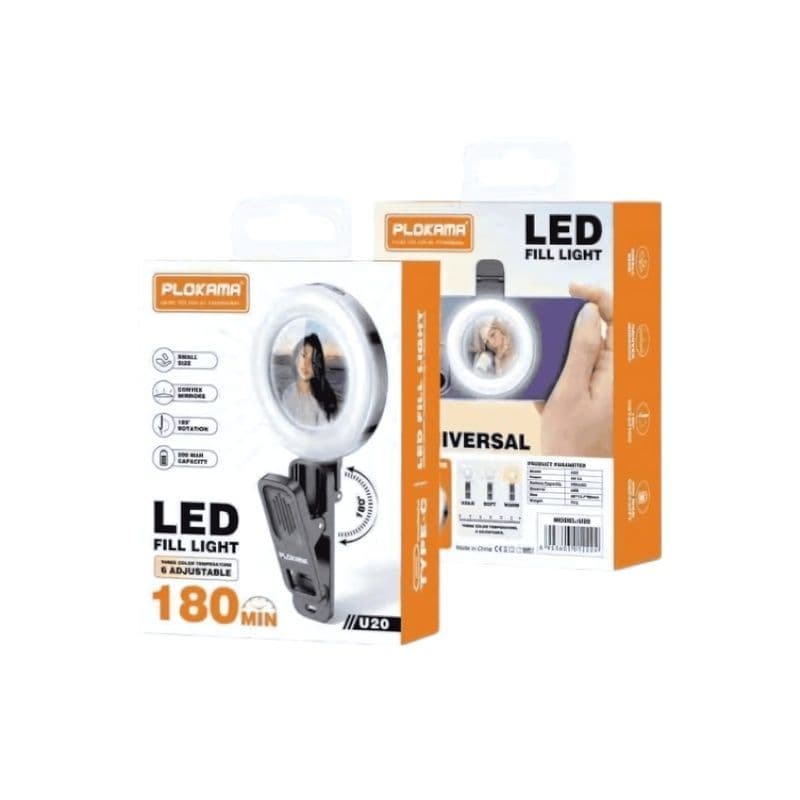Plokama U20 Led Mini Mirror Clip Selfie Ring Light