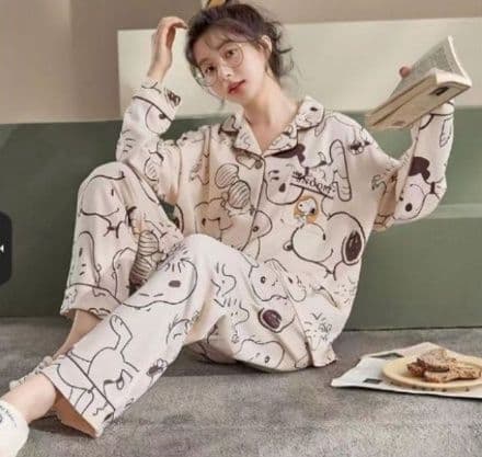 Anime Snoopy Couple Pajamas Home Clothes Long Cardigan Comfort Cartoon 2552