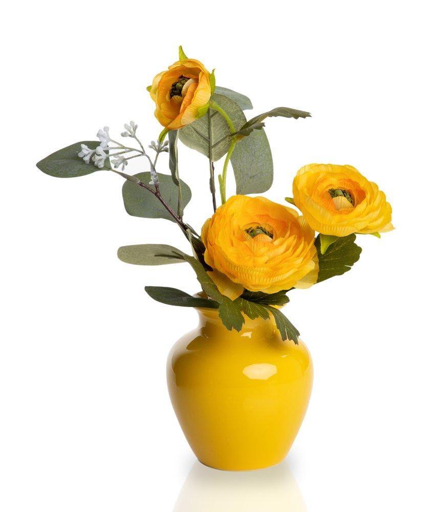 Ranunnculus Artificial Flowers In Ceramic Vase (Yellow, 25.4 Cms)