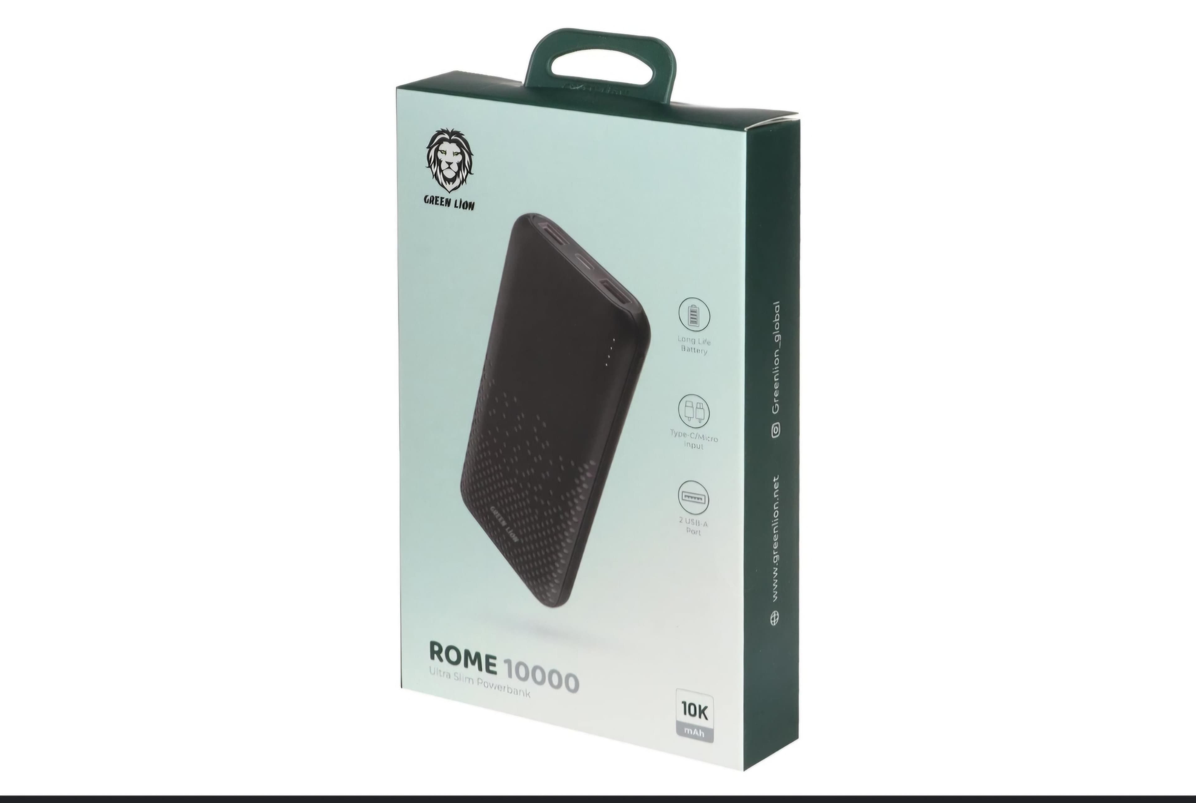 Green Lion Rome Ultra Slim Power Bank 10000Mah-Black