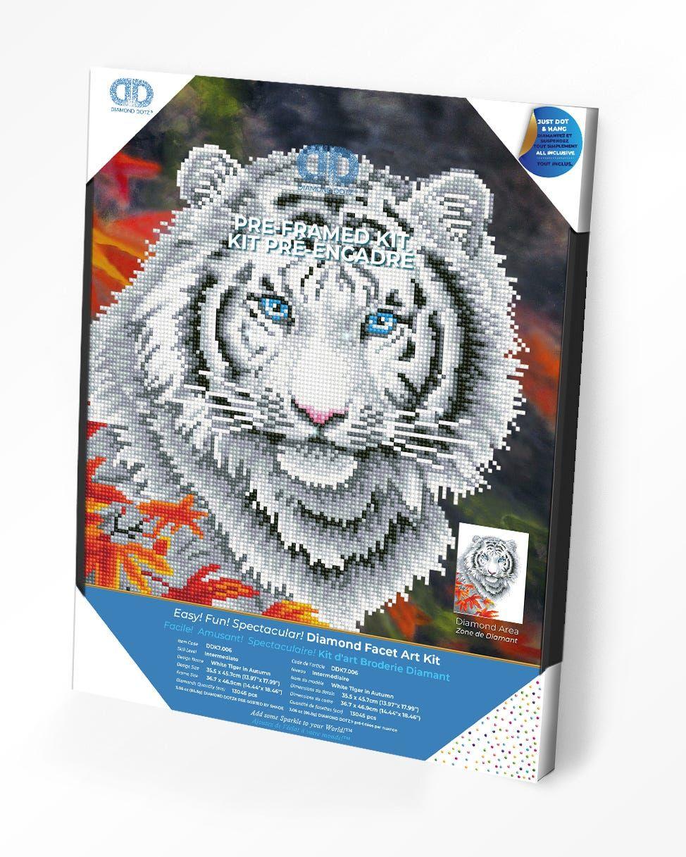 Dotting Diamond Set White Tiger In Autumn With Frame 45.72 X 35.50 Cm