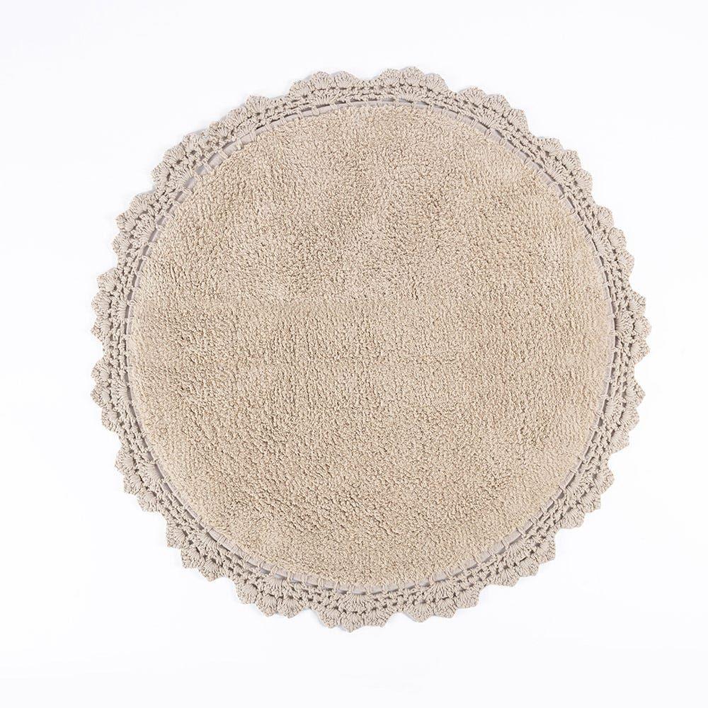 Round Crochet Tufted Bathmat, Beige - 2100 Gsm, 60X60 Cm