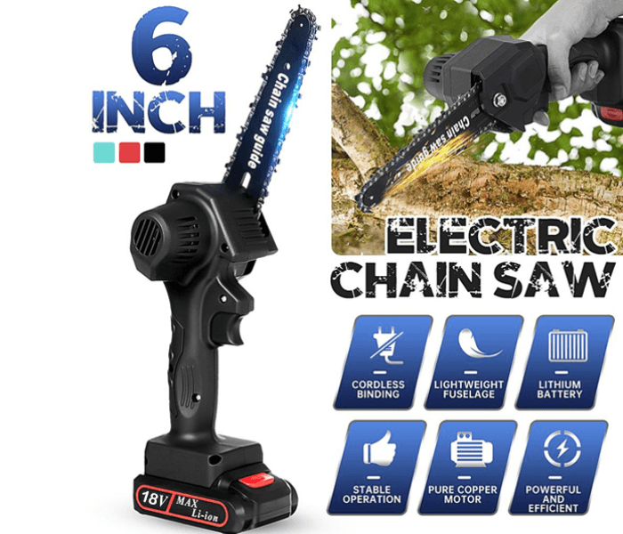 Generic 6 Inch 1200 Watts Electric Chain Saw Cordless Cutter Tool Kits - Black