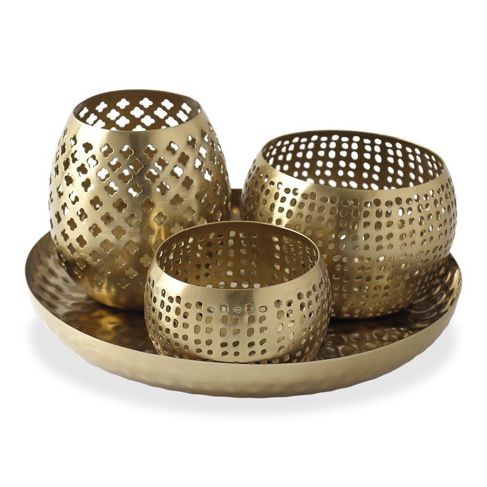 Ers Votive And Tray Set, Gold - 20.5X9.5 Cm, Set Of 4