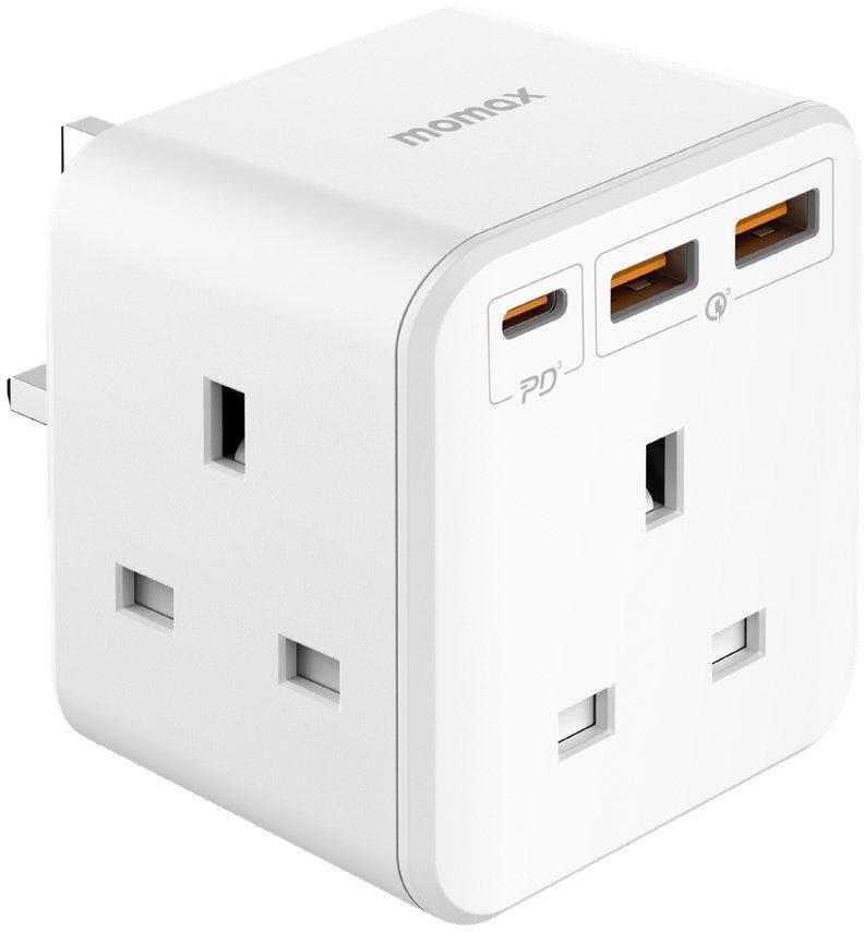 Momax Oneplug 3-Outlet Cube Extension Socket Wit Usb-White(Us8Ukw)