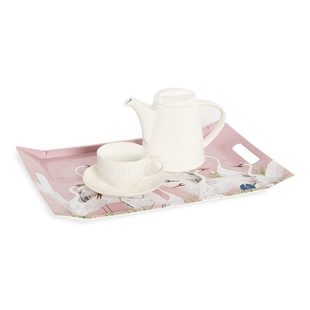 Dancing Herons Pagoda Tray, Pink & White - 47X31 Cm