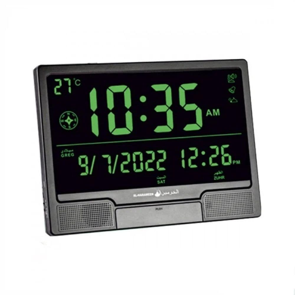 Al Harameen Electronic Digital Table Azan Clock Black/Black Ha-4001Bb /Size 27X37