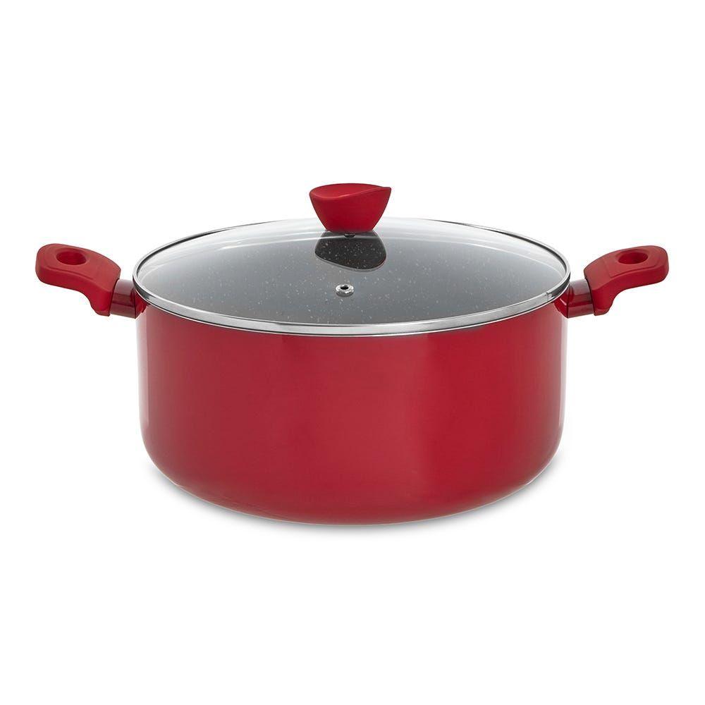 YNA Non-Stick Casserole with Lid, Red & Black - 32 cm