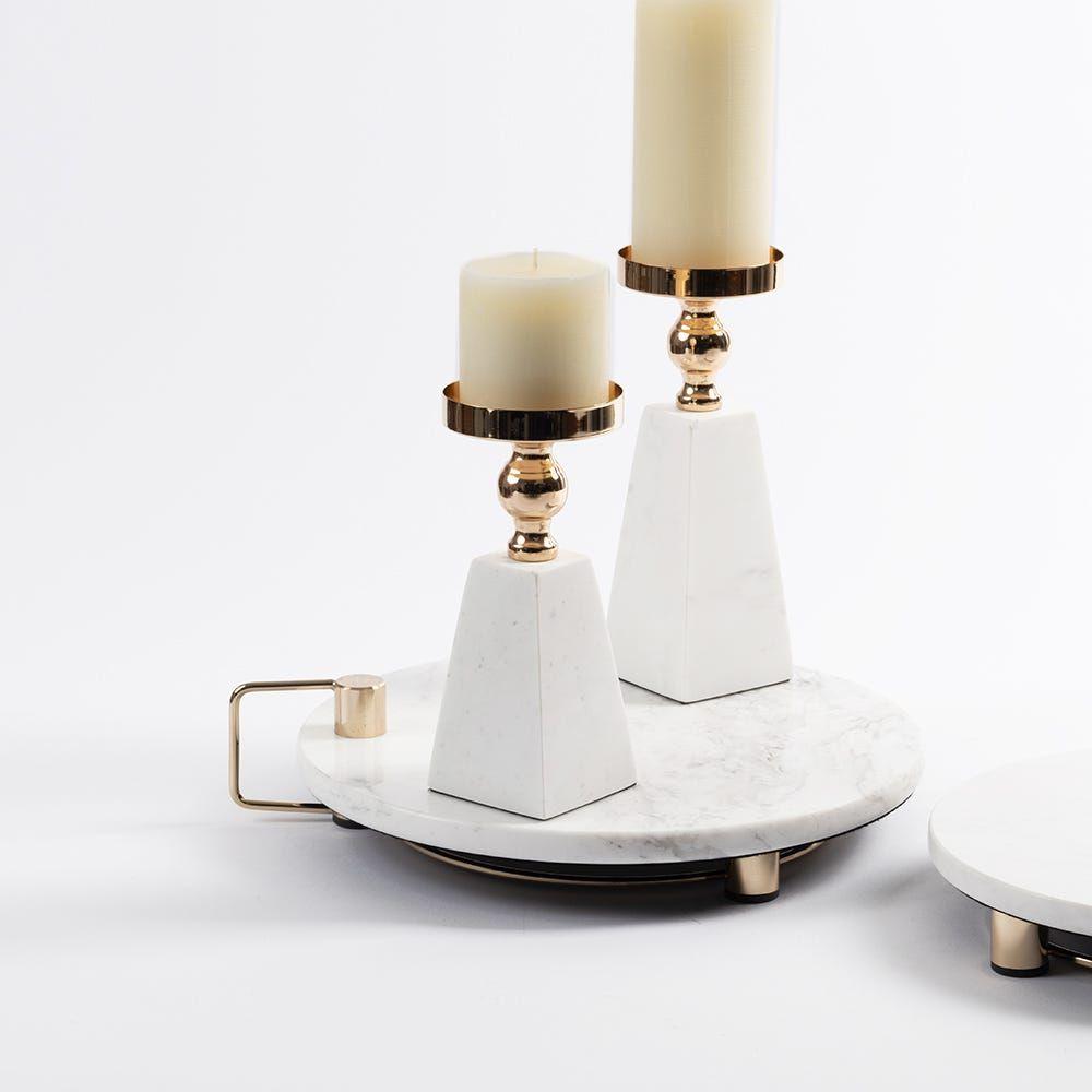 Savvy Candle Holder, White & Shiny Gold - 8X27 Cm