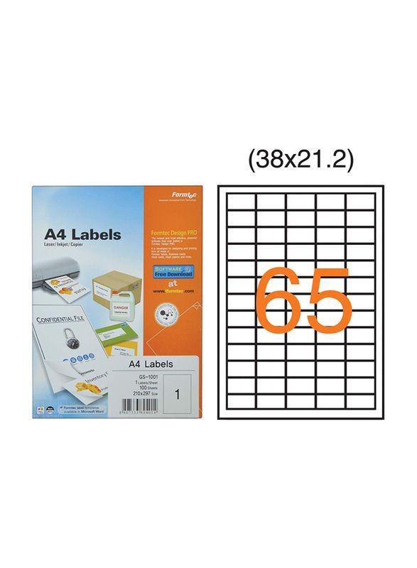 Formtec Stickers Labels 38X21 65 Labels Per Sheet (Pack Of 100) Ft-Gs-1065