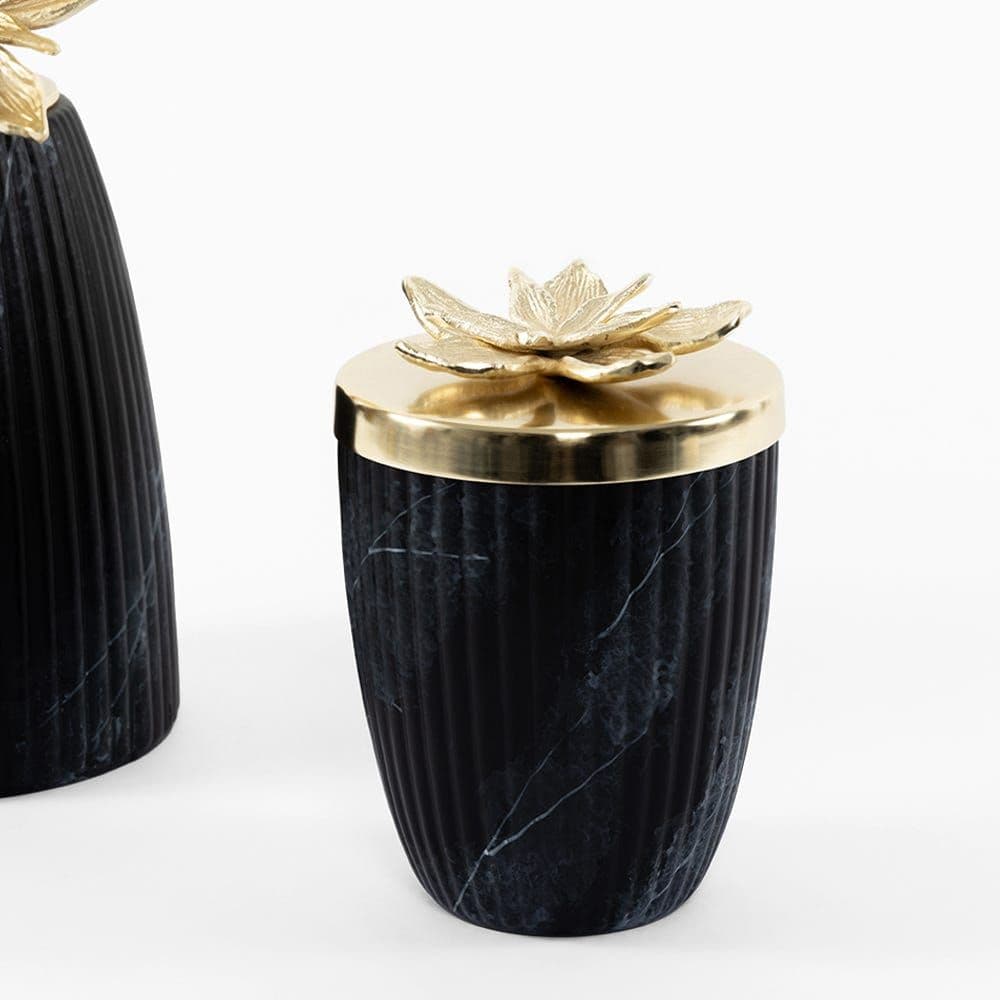 Fluer Trinket Jar, Black & Gold - 12.5X18 Cm