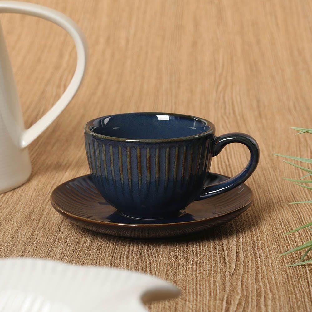 Gallery Porcelain Coffee Cup & Saucer, Blue Â€“ 110 Ml