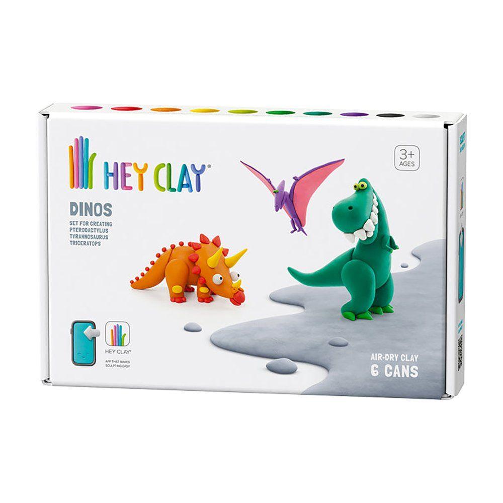 Hey Clay Dinos Pterodactylus, Triceratops, Tyrannosaurus Air-Dry Clay Diy Kit (6 Cans)