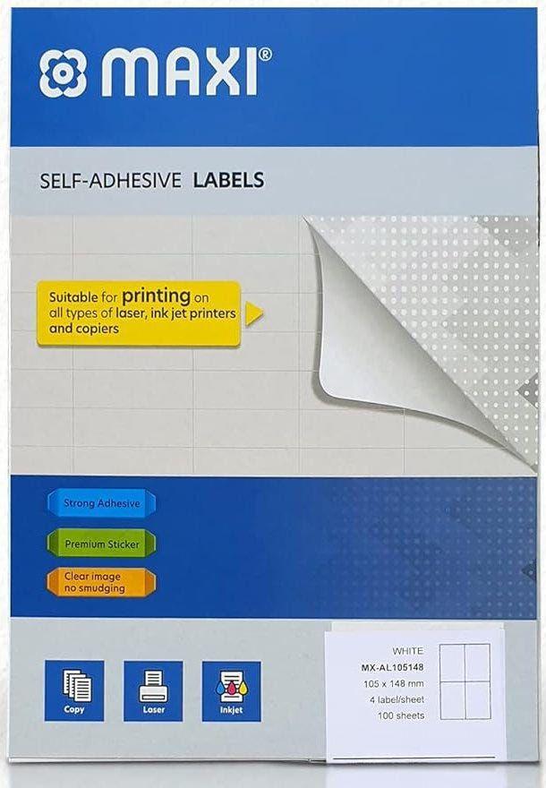 Maxi Self Adhesive Labels 105 X 148Mm White 4 Labels/Sheet