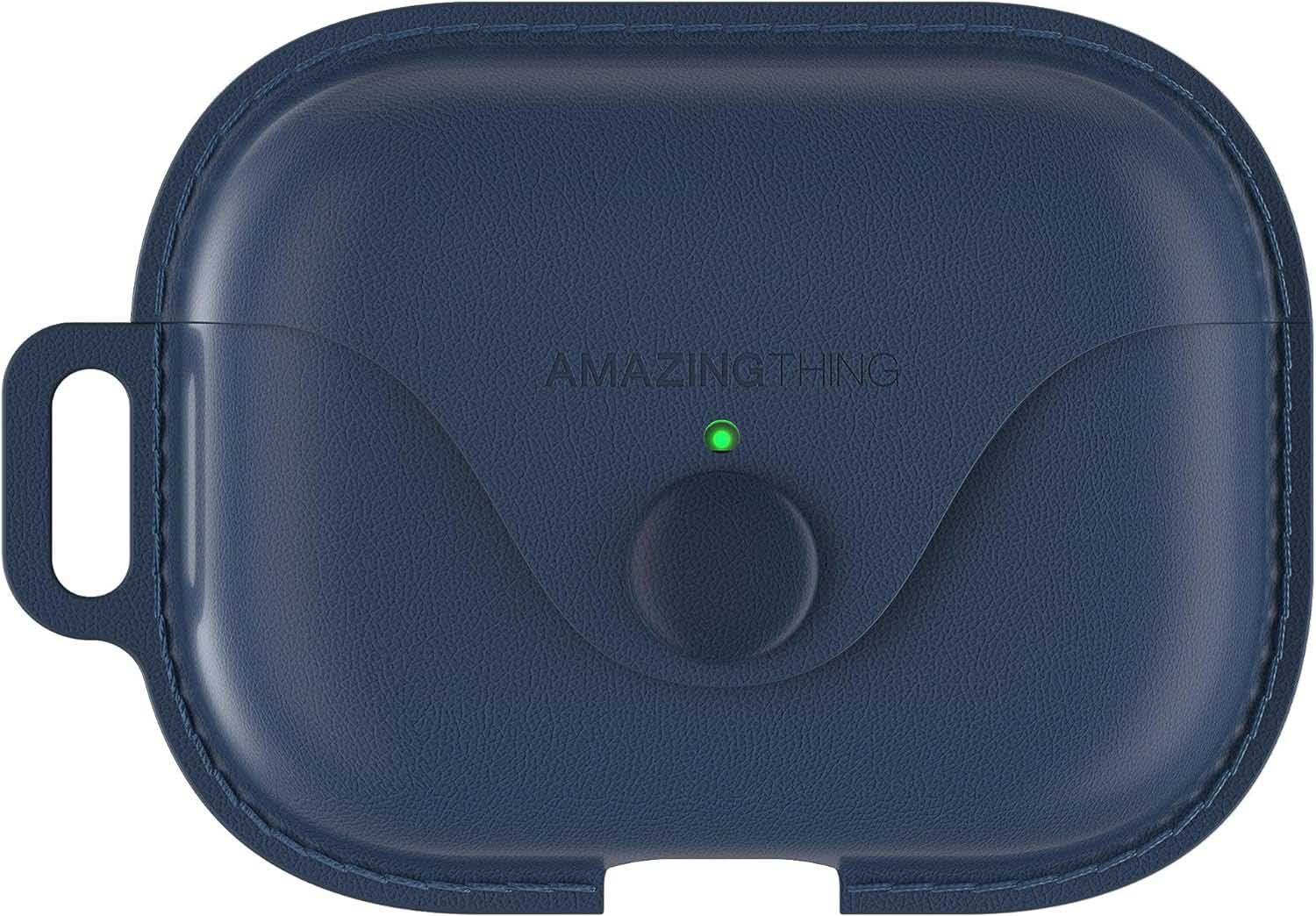 Amazingthing Marsix Pro Case For Apple Airpods Pro 2 / Front Lock Button / Blue Leather