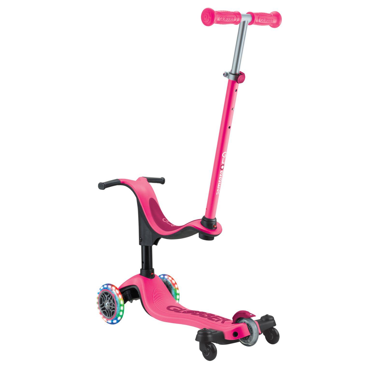 Globber Go Up Sporty Lights 360 Degree 3-Wheel Kick Scooter In Fuschia