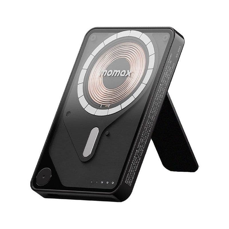 Momax 1-Power X Pro 5000Mah Magnetic Wireless Power Bank With Stand And Built-In Usb-C Cable (Black)