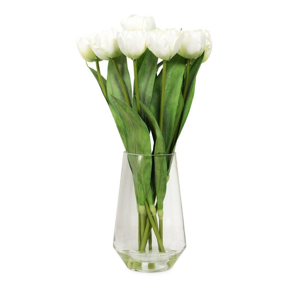 Artificial Tulip In Glass Vase, White - 46 Cm