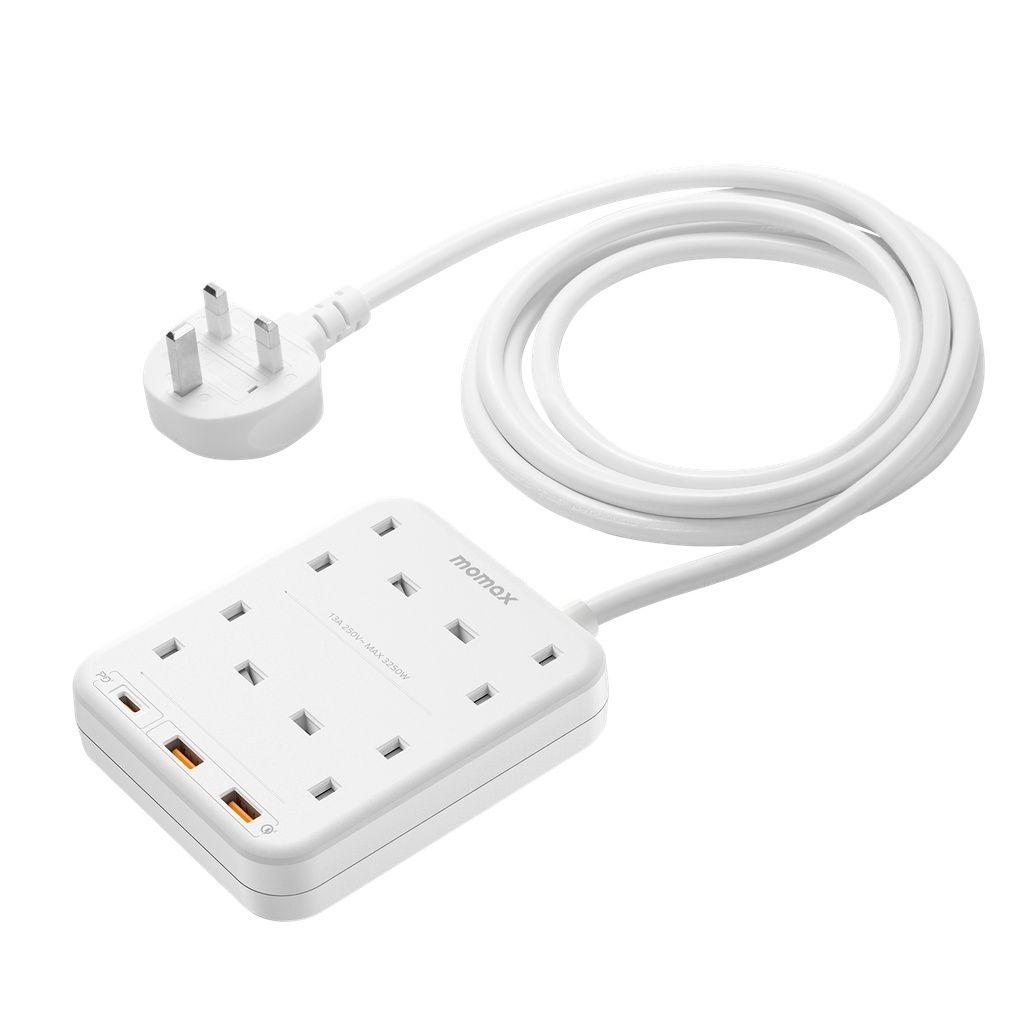 Momax Oneplug 4-Outlet Power Strip With Usb - White