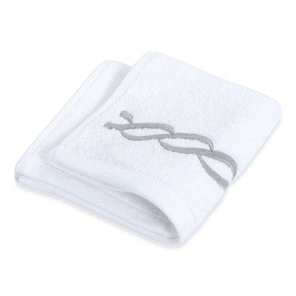 Hotel Chain Embroidery Wash Towel, White & Silver - 500 Gsm, 30X30 Cm