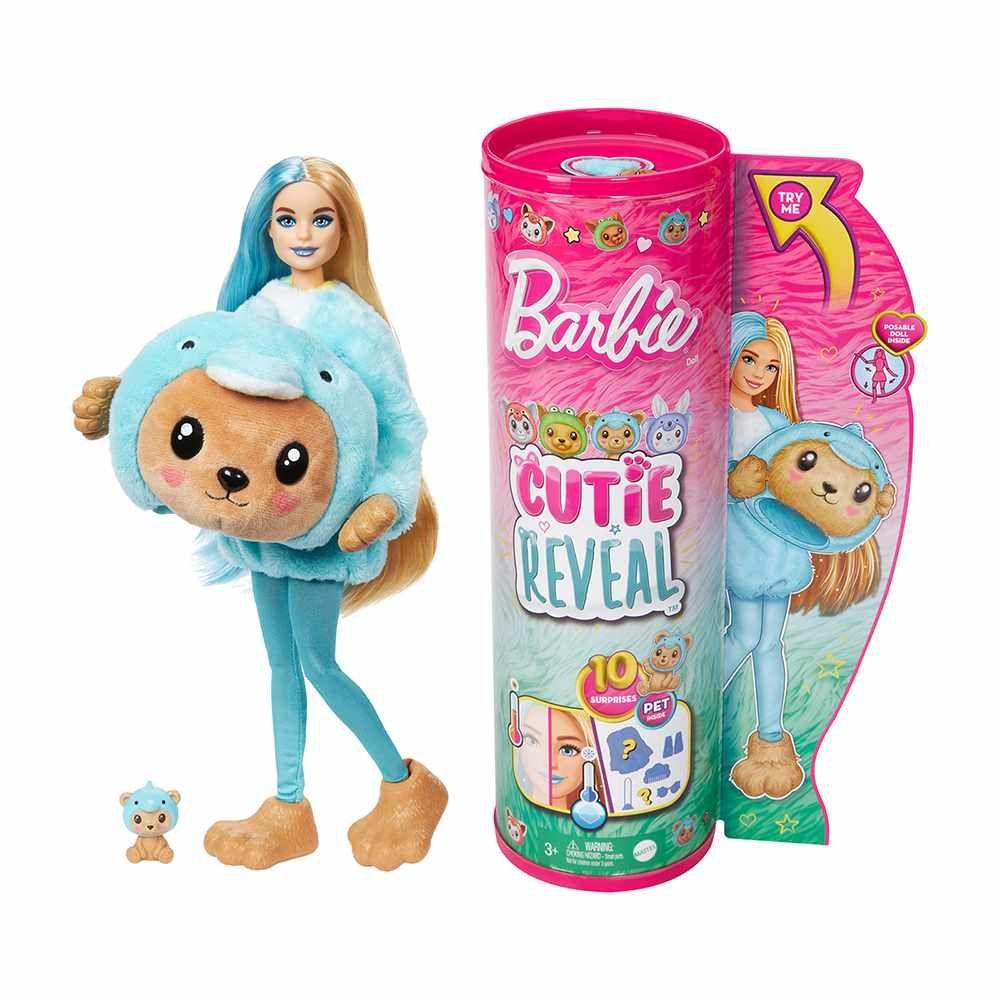 Barbie Cutie Reveal Doll In A Teddy Bear As Dolphin Costume With Pet & 10 Surprises