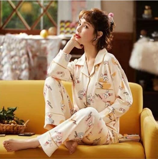 New Spring Long Sleeve Loose Fit Women'S Pajama Set Cartoon Design 2532