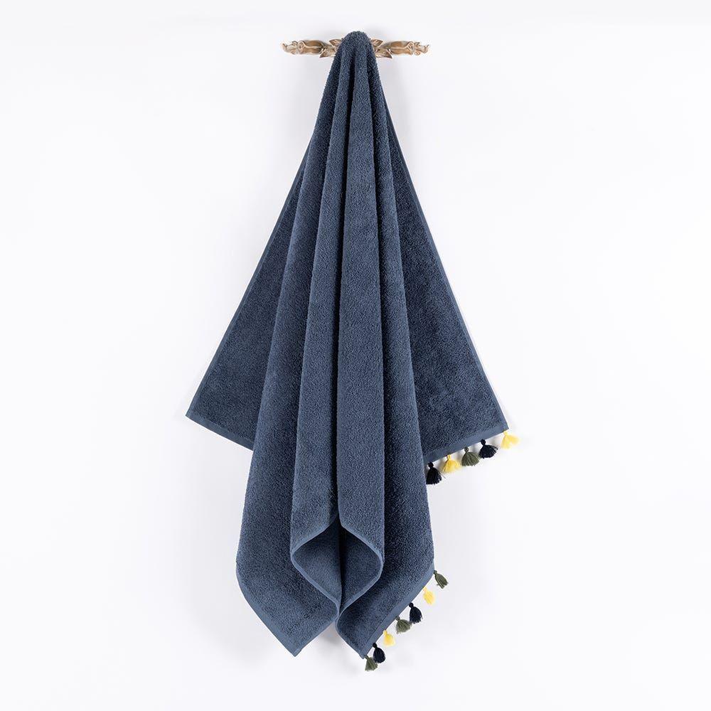 Pompom Bath Towel, Slate Blue - 500 Gsm, 140X70 Cm