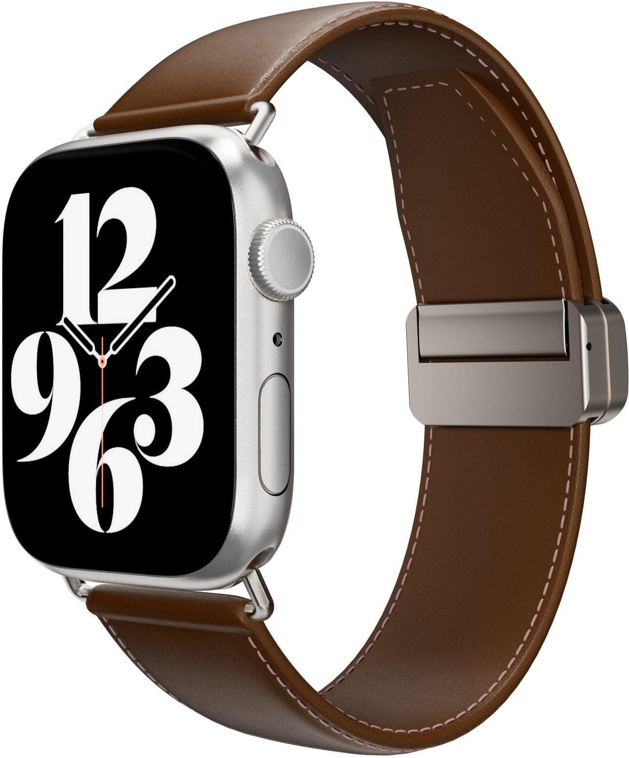 Switcheasy Classic Genuine Leather Watch Band With Magnetic Lock For Apple Watch S 4-9 42/44/45/49Mm - Brown