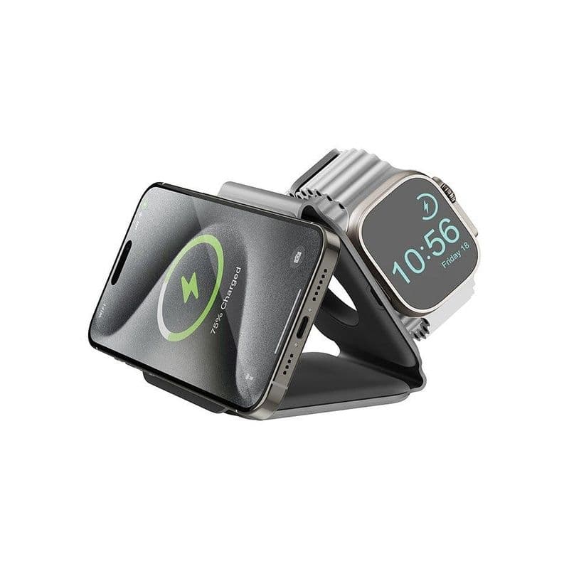 Bazic Gomag Trio Plus 3In1 Elevated Foldable Magnetic Wireless Charger 15W Iphone Watch Airpods Grey