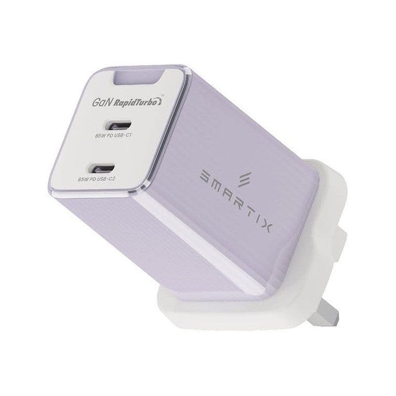 Smartix Premium Compact Uk Wall Adaptor 65W Gan Purple