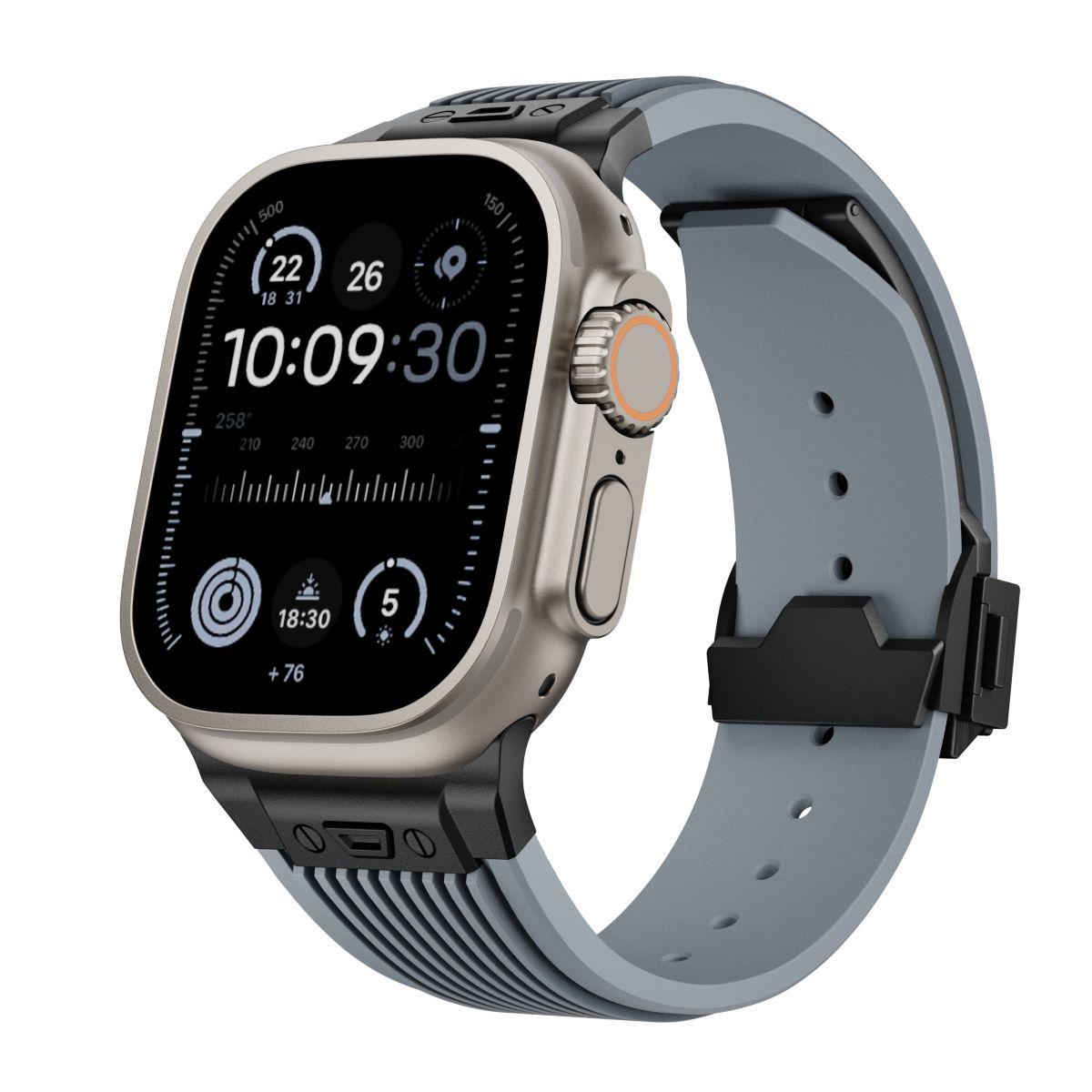 Gs Big Bang Series Silicone Strap With Black Connector For Apple Watch 42/44/45/49-Grey