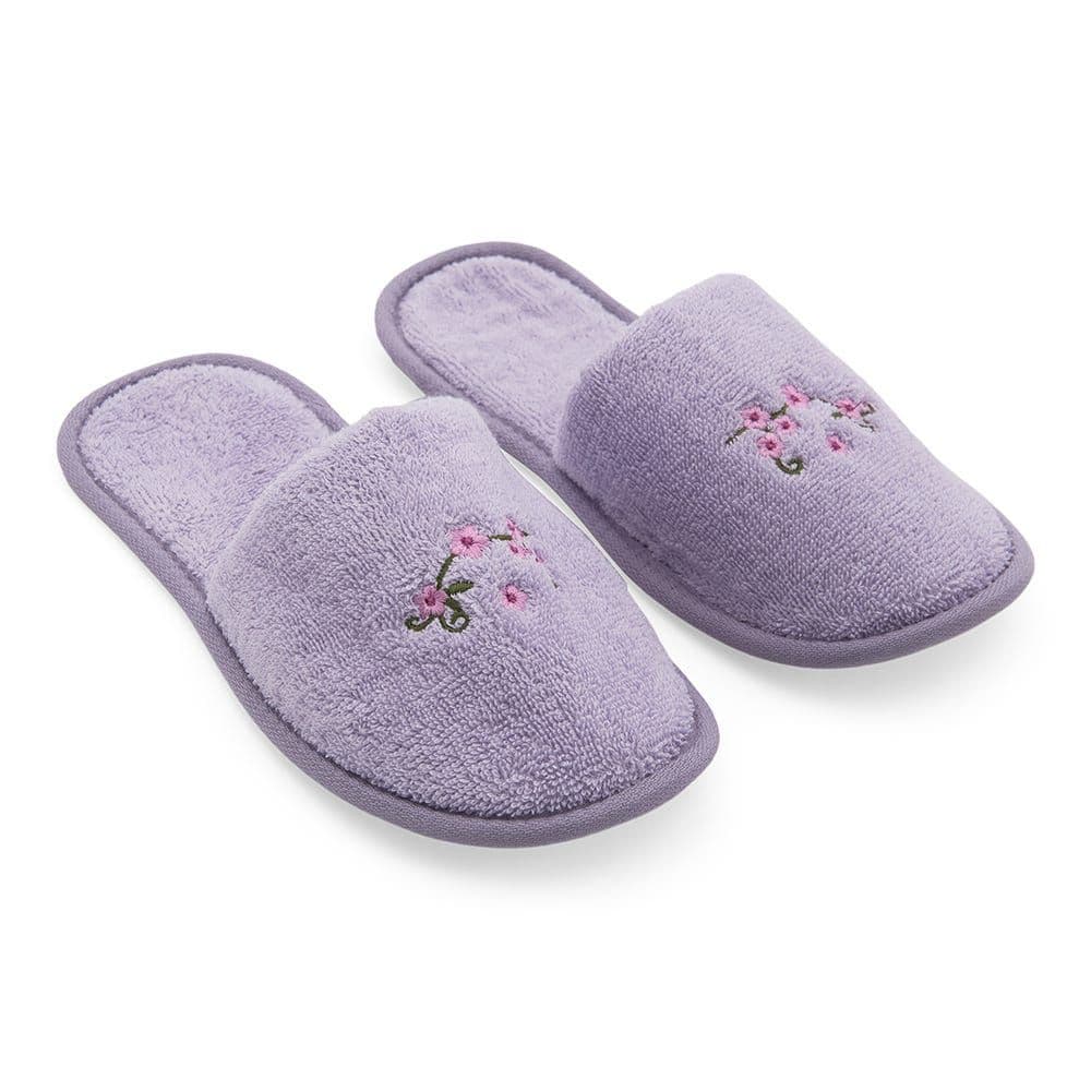 Embroidered Slippers, Lavender - 380 Gsm, Free Size