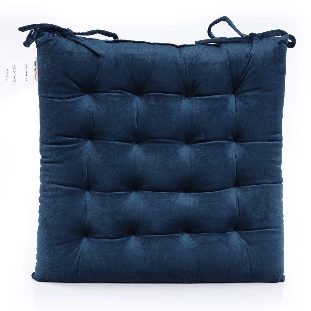 Velvet Seat Pad (Blue, Polyester, 40 X 40 Cms, 1-Piece)